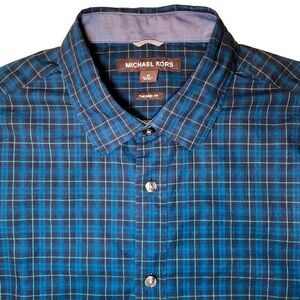Michael Kors Tailored Fit Plaid Shirt in Blue/Teal/Green Men’s M